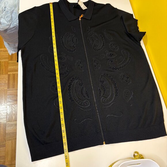 Prestige Original Mens Full Zip Collar T Shirt Size 4X Black Lace Paisley Dressy - Picture 8 of 10